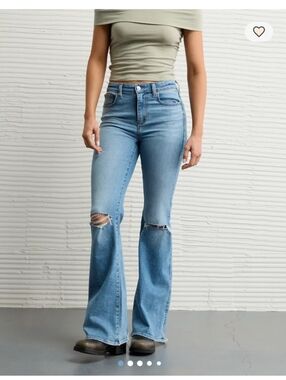American Eagle AE Super Stretch Light Blue Distressed Flare Jeans